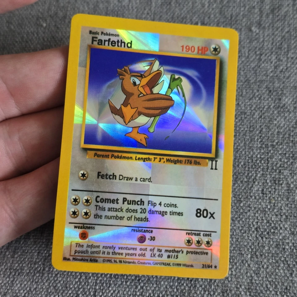 Farfetch'd HOLO Roman Numerals Base Set Vintage PRISM Vending Golden STICKER 90s - Image 3 of 3