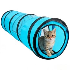 PAWISE Cat Tunnel for Indoor Cats, Collapsible Pet Tube with 34.5in, Blue