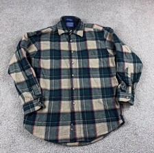 VINTAGE Pendleton Shirt Mens Medium Green Plaid Flannel Wool Button up USA Made