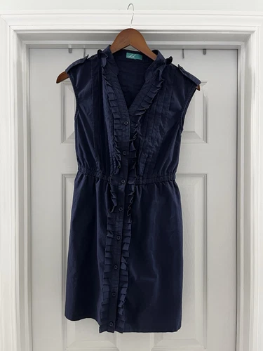 VETEMENTS Vfish Mini Abito Scollo a V Senza Maniche Aline Donna Taglia S M Navy Ruffle