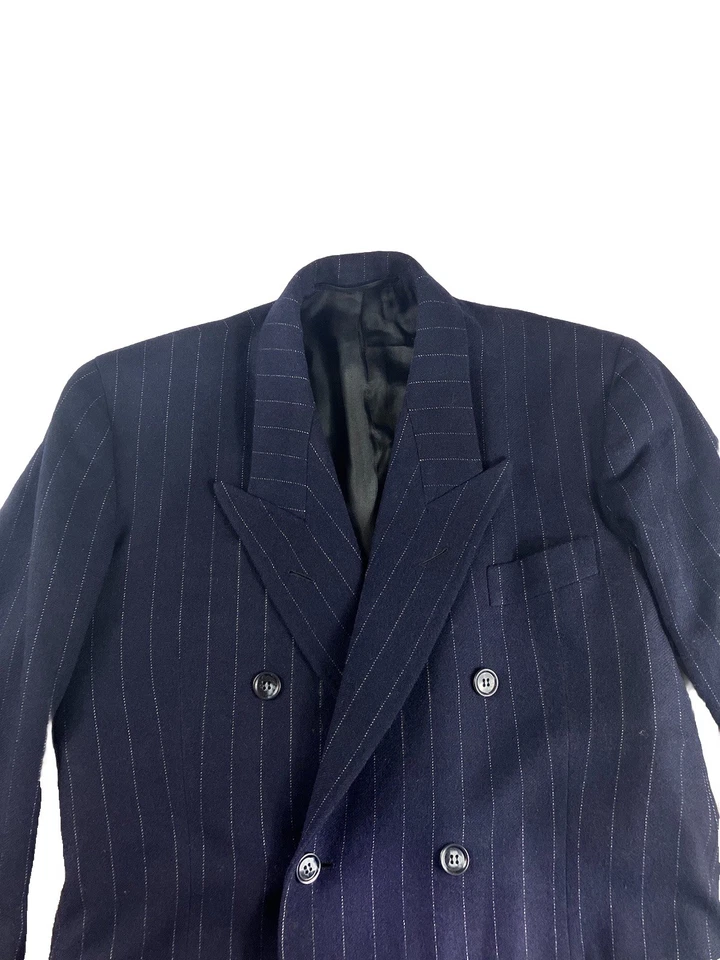 Abrigo Deportivo Hombre’s 40’s Estilo Vintage Doble Pecho Azul Marino Lana Pico  Foto 3 de 4