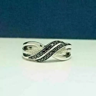 2Ct Black & White Lab Created Diamond 14K White Gold Plated Engagement Band Ring