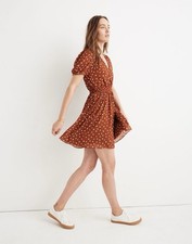 Madewell Smocked Waist Mini Dress Womens Small Polka Dot Preppy Burnt Clay