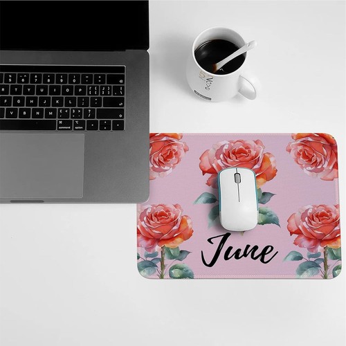 Birth Month Flower Red Rose Mouse Pad (June) Rectangle Non-Slip Rubber Mousepad - 第 6/15 張圖片