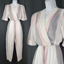 Vintage White/Grey/Pink Striped Jumpsuit Size XS/S