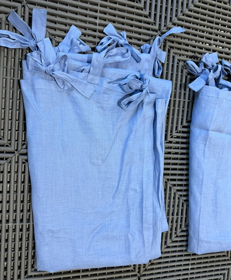 Pottery Barn Kids Blue Linen Curtain Panels with Tie Tops – 44”x63” – Set of 2 - Image 4 of 4