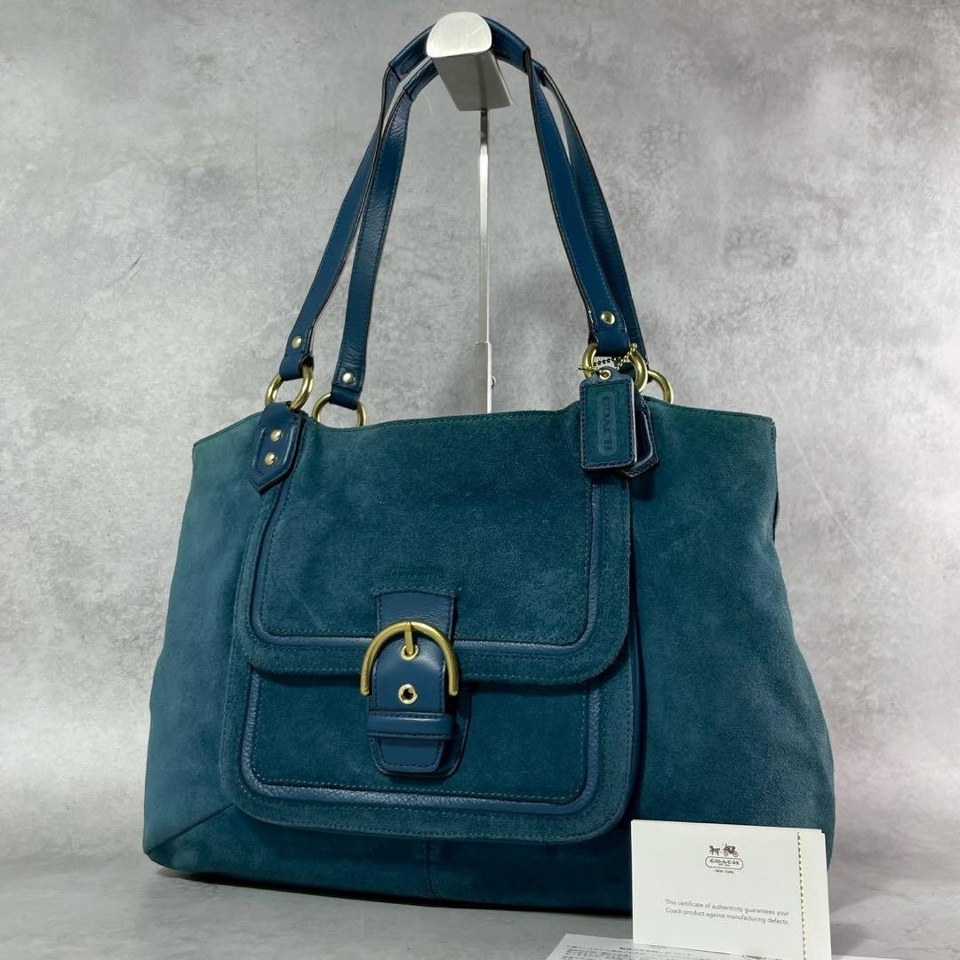 COACH Campbell Suede Tote Turquoise Blue Handbag One Shoulder Bag 