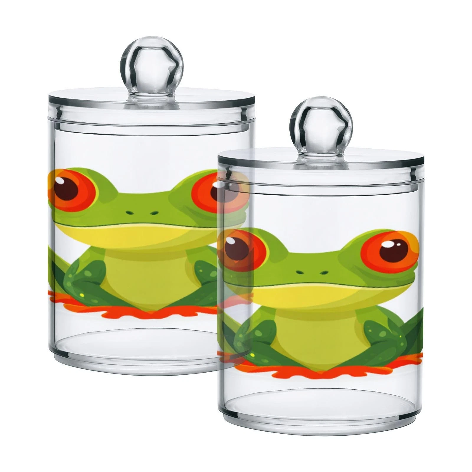 Cartoon Frog 14oz Storage Jars with Lids, Clear Plastic Airtight Kitchen Food...