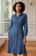 Talbots Denim Shirt Dress Womens 10 Petite Button Down Classic Preppy Minimalist