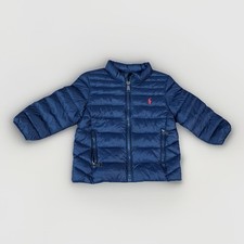 Ralph Lauren Packable Puffer Jacket Navy Blue Pony Polo Logo Size 12M Months