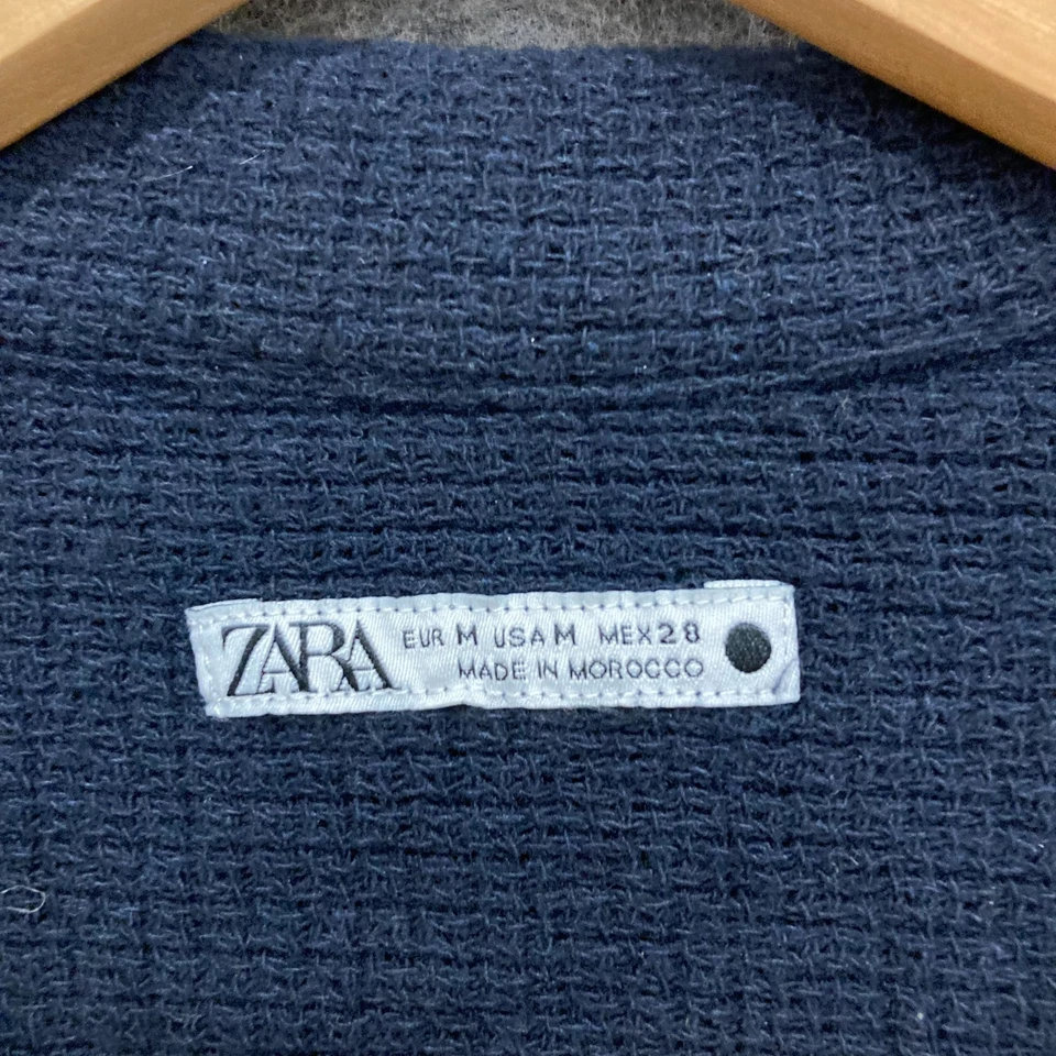 Zara Shirt Mens Size Medium Blue Knit Short Sleeve Button Up Slim 39334 - Image 4 of 4