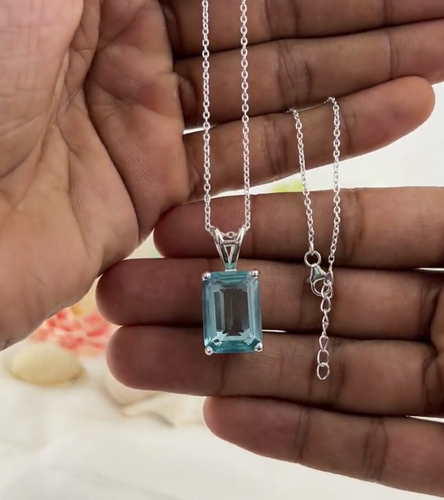 Natural Aquamarine Necklace Sterling Silver Jewelry Handmade Aquamarine Pendant - Picture 2 of 4