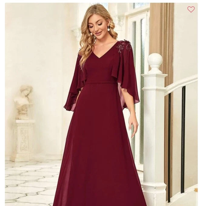 EverPretty Elegantes Vestidos de Dama de Honor de Gasa Fluidos Cuello en V con Envolturas Borgoña 6 Foto 3 de 4