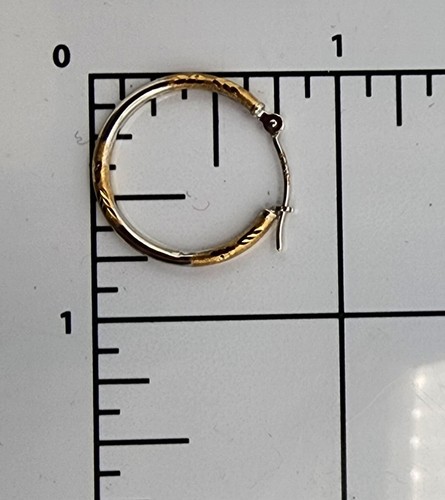 14k .585 Two-Tone Gold 3/4" Dia Cut Hoop Earrings Au 24249 - Picture 9 of 9