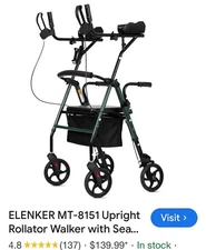 ELENKER Fold Upright 4 Wheel Lightweight Rollator Walker