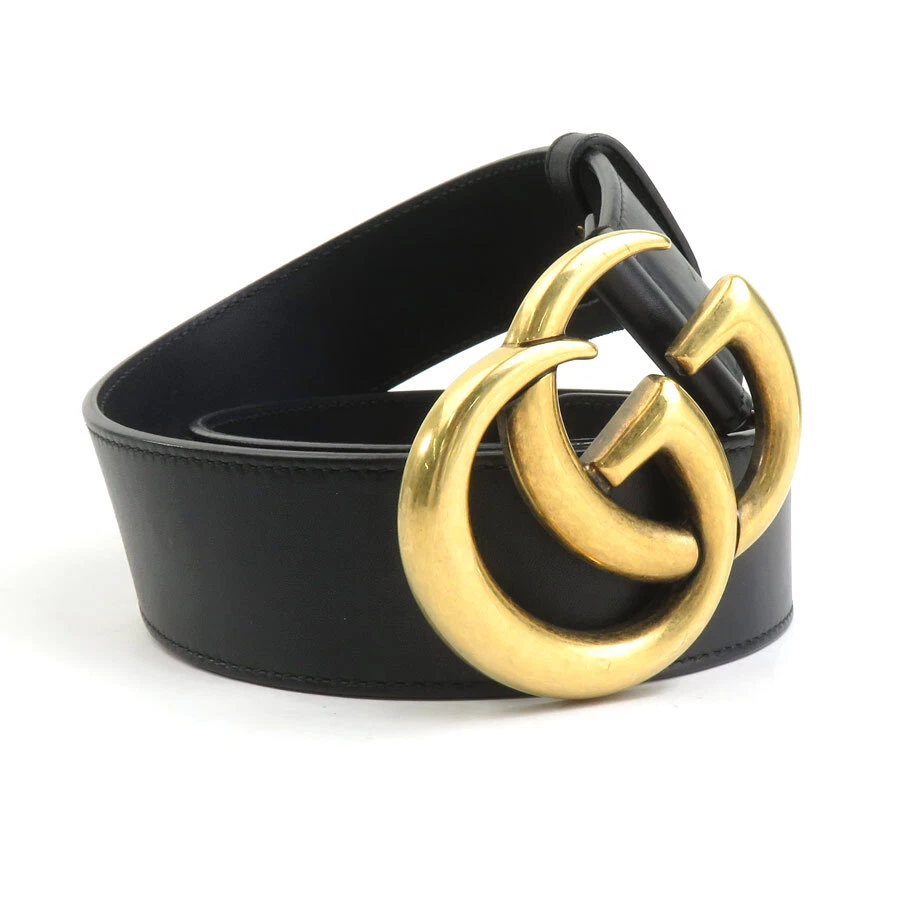 Authentique ceinture GUCCI GG Marmont noir/or cuir/métal   e59942a