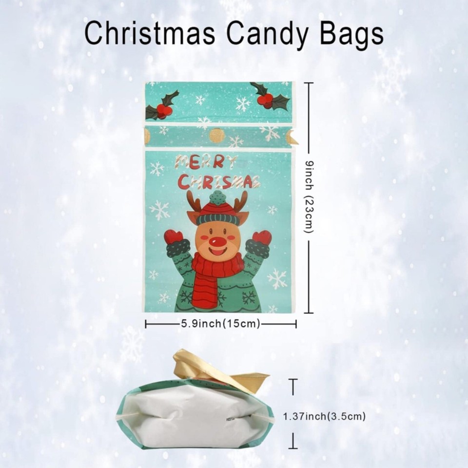 50PCS Xmas Bags Christmas Gift Bags Xmas Candy Bags For Cookie And