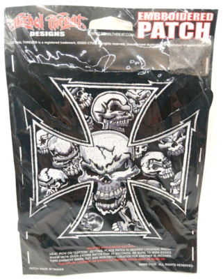 Lethal Threat Embroidered Patch 5.75''x5.75'' Biker Patch Black an White Skull