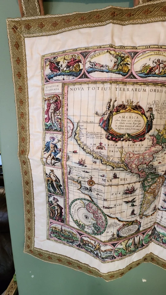 Vintage Global World Map Scene Tapestry Wall Art Hanging Deco 25"W x 19"H EUC - Image 4 of 4