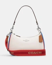 COACH CJ595 Teri Shoulder Bag In Colorblock Leather Crossbody Silver/Chalk Multi