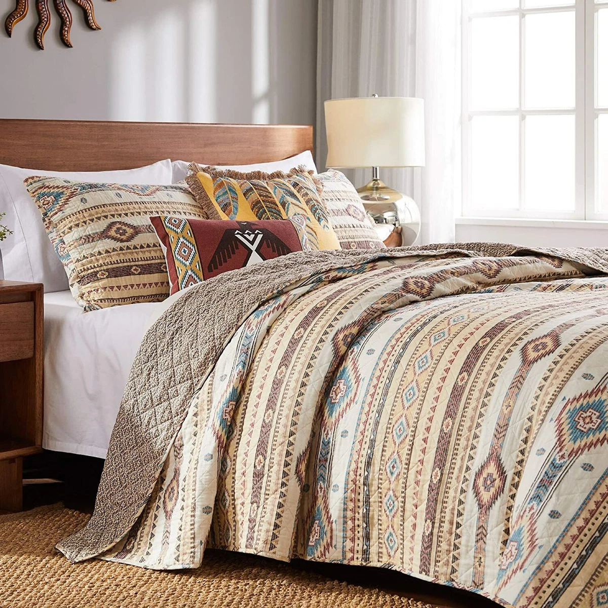 SOUTHWESTERN PHOENIX 3p King QUILT SET BROWN TURQUOISE SOUTHWEST