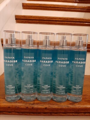 BATH AND BODY WORKS PAPAYA PARADISE COVE  BODY SPRAY MIST PERFUME LOT OF 5 NEW