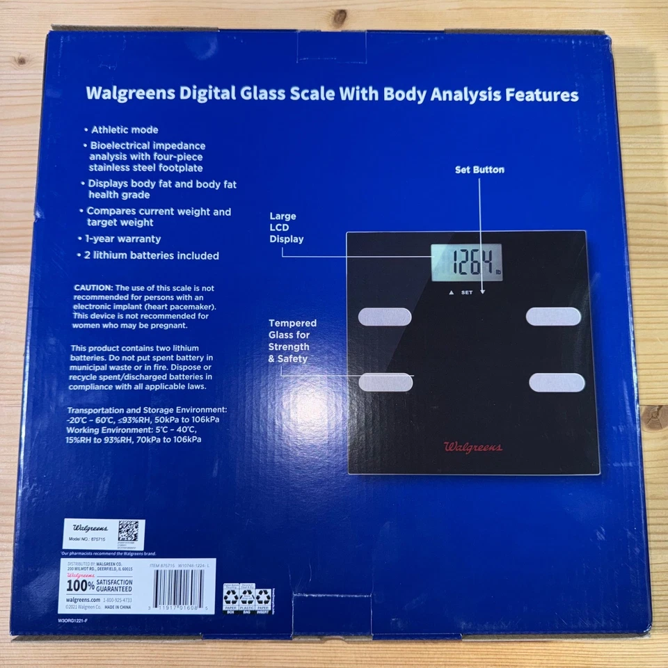 Walgreens Báscula de Vidrio Digital Análisis de Cuerpo Características Pantalla LCD Grande Nuevo Foto 2 de 4