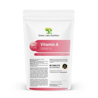GREEN LABS NUTRITION Vitamina A 25000 UI – Pelle Sana, Capelli & Unghie Forti, Supporto per la Vista
