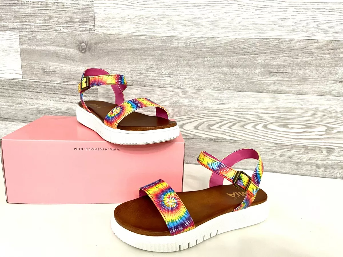 NEW MIA GIRLS TIE DYE RAINBOW ANKLE STRAP HOLLIE SANDALS eBay