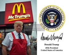 PRESIDENT DONALD TRUMP WORKING AT McTRUMPS PRESIDENTIAL SEAL 8X10 AI PHOTO