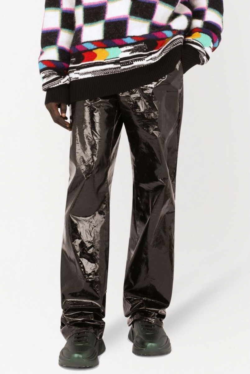 希少 美品 DOLCE&GABBANA ヘリンボーン スラックス 3D調 凸凹 Dolce & Gabbana Glossy Trousers Lack-Hose Metallic Straight