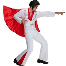 Men`s 1950s Las Vegas Rock Star Costume Elvis Rock n Roll King Disco Jumpsuit