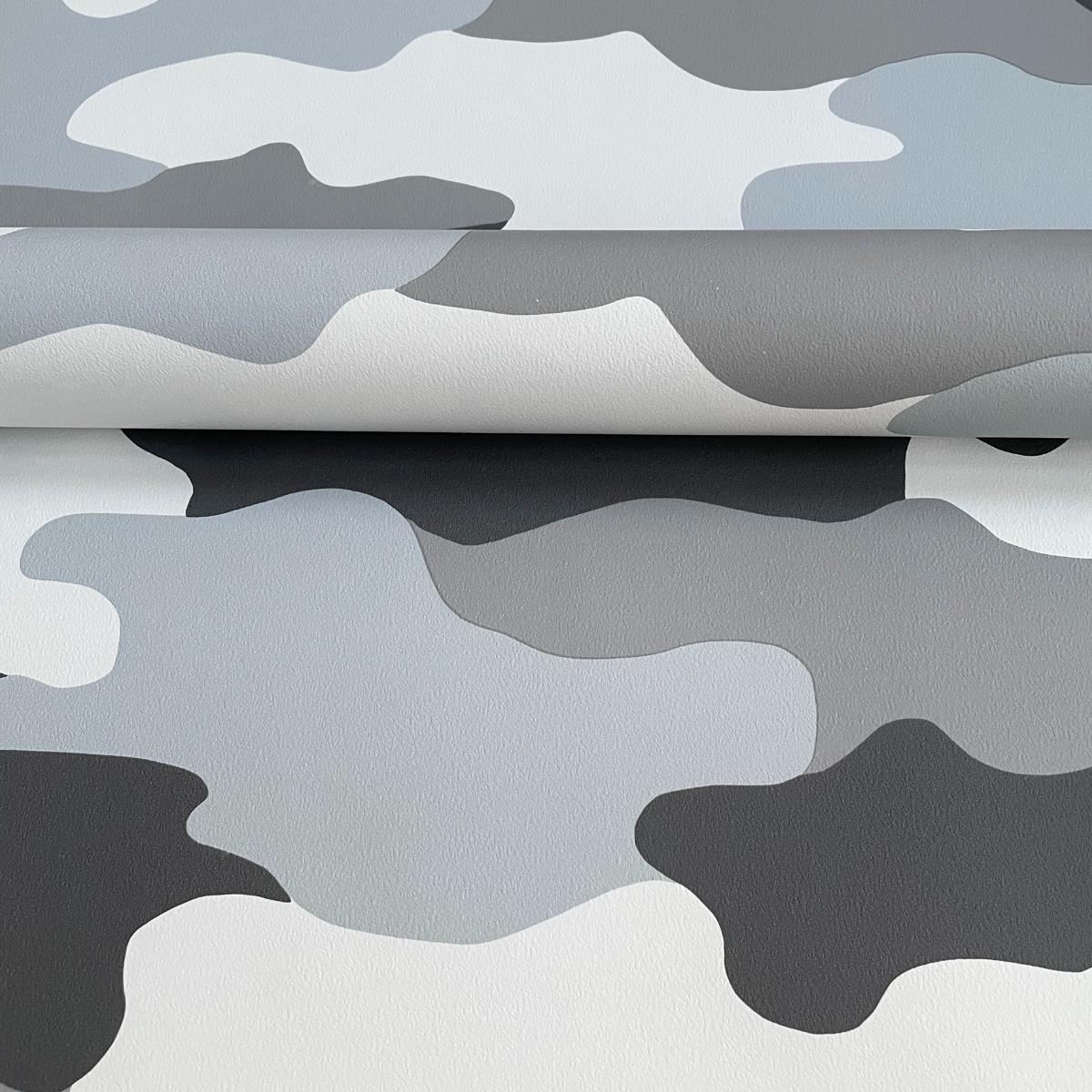 GREY CAMOUFLAGE WALLPAPER ARMY CHILDREN'S BEDROOM PLAYROOM WASHABLE ...