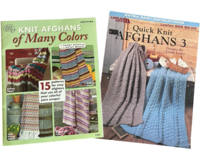 Knit Afghans of Many Colors & Quick Knit Afghans Lot of 2 Leaflets Easy Patterns