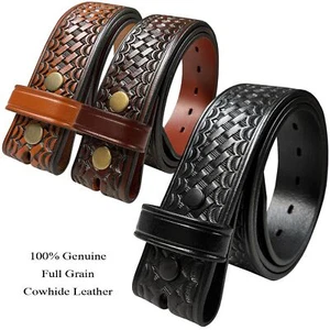Basketweave One Piece Full Grain Cowhide Leather Belt Strap 1-1/2"(38mm) Wide
