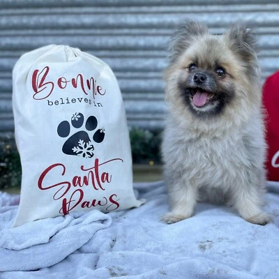ALL TIED UP Weihnachtstasche für Haustiere, personalisierte Haustier Weihnachtstasche, Haustier Leckerbissen Tasche, Hund/Katze, M-XL