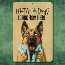 German Shepherd Bathroom Sign toilet bowl bath funny metal tin GSD dog wall art