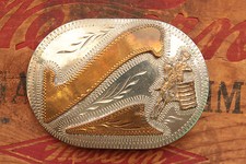 Vintage Western Flair Hand Made Cowgirl Horse Barrel Racer Western Belt Buckle