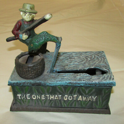 Classic Cast Iron Mechanical Bank “THE ONE THAT GOT AWAY 