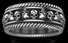Mens Gothic Skull Wedding Gorgeous Band Ring Biker Oxidized 935 Argentium Silver