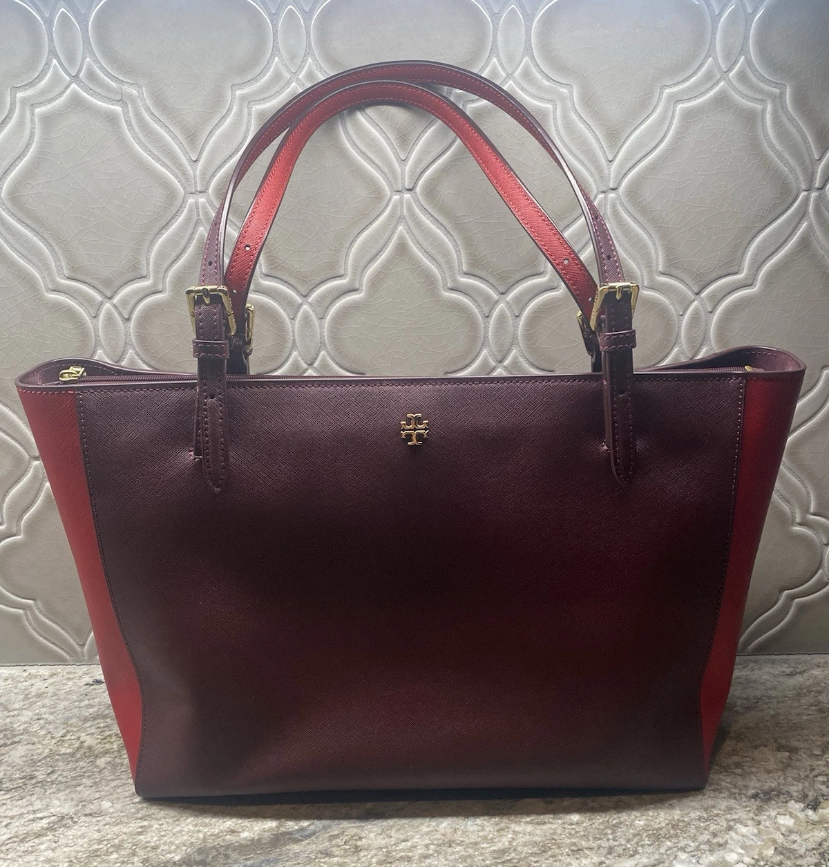 TORY BURCH Saffiano pelle YORK LG tote bag custodia laptop RARA 2 TONI + dust bag