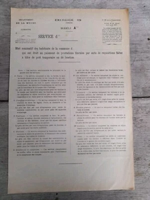 Document Réquisitions Meuse ww1 - Photo 1/4