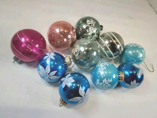 VTG Mercury Christmas Balls 10 Mixed Including Shiny Brights + Rare Pink Star!