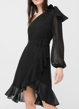 MANGO Black Asymmetricl Ruffle Dress  Size L