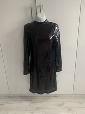 M&S Autograph Sequin High Neck Long Sleeve Dress Black Size 10 New Xmas Party