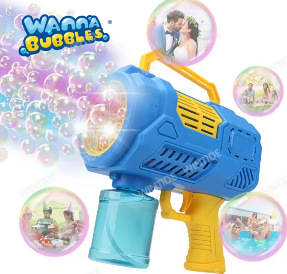 Juego de 2 pistolas automáticas de burbujas de juguete de plástico para PC con forma de cohete para niños pequeños Foto 2 de 4