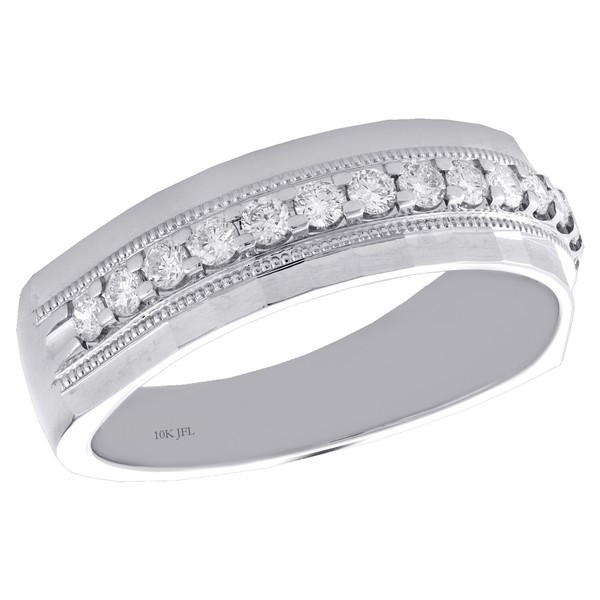 10K WeißGold Rund Diamant Milgrain Ehering Kanal Set 7Mm Ring 1/2 Karat-image