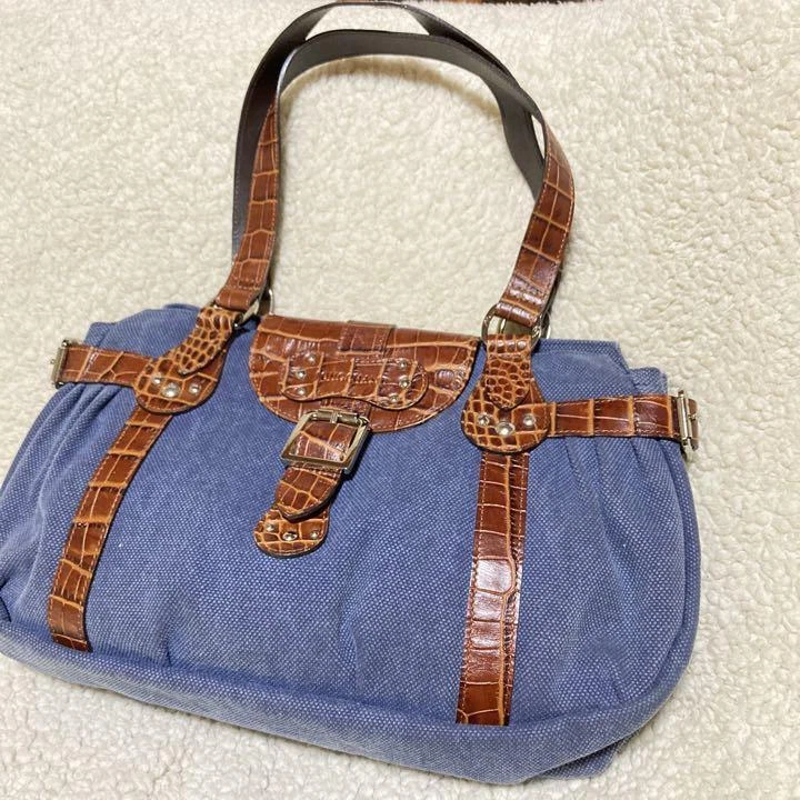 LONGCHAMP Tote Bag Denim Canvas Fabric Shoulder Bag
