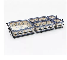 temptations by tara Old World Blue Set 5 Piece Plus Lids And Rack New!