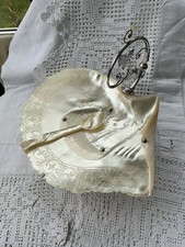 ANTICO GRANDE CUCCHIAIO PIATTO CAVIALE GUSCIO MADREPERLA MANICO E GAMBE ARGENTO MASSICCIO